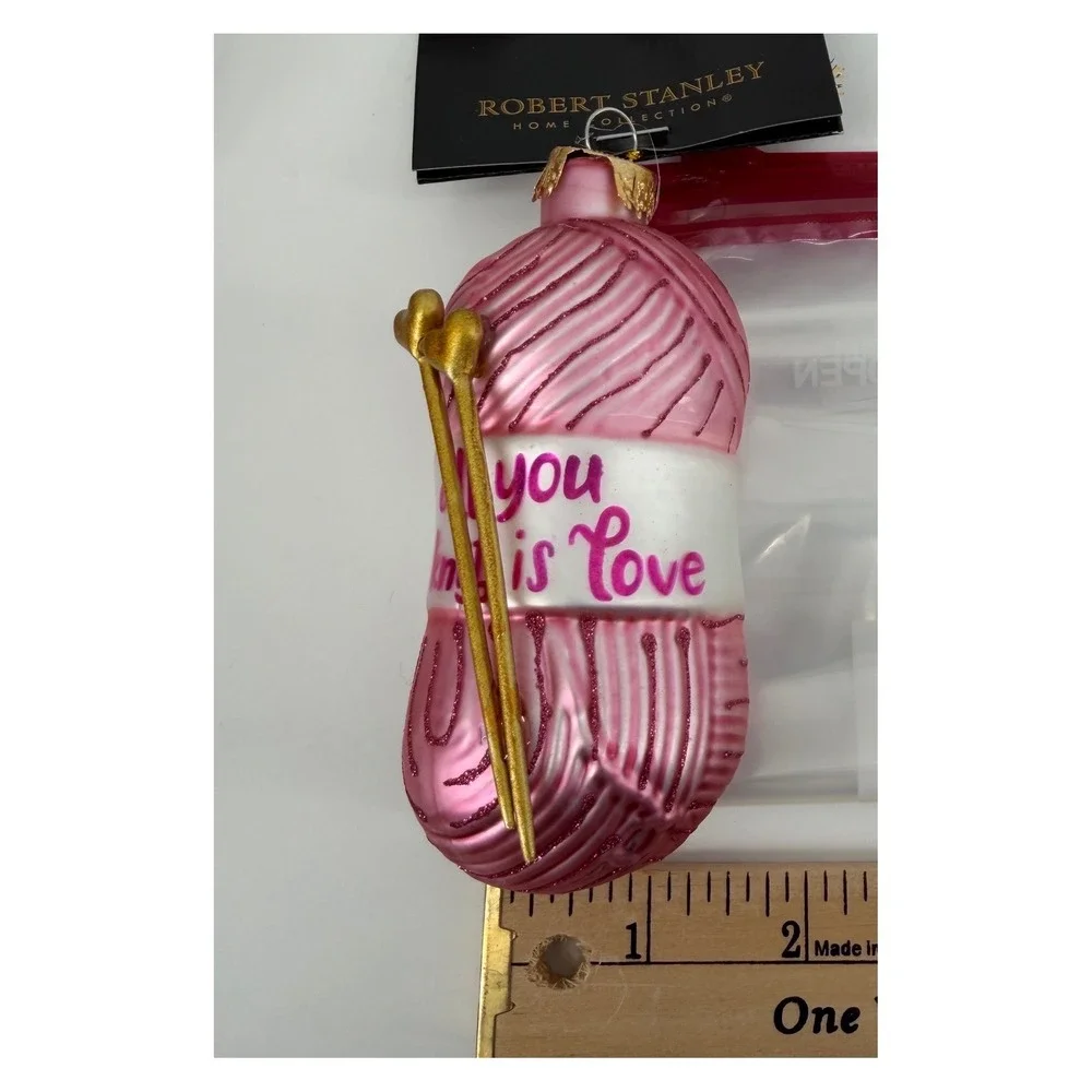 Robert Stanley Glass Christmas Yarn Ornament All You Knit Is Love 4.38